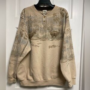 Vintage Artisans Deer Hunting Sweatshirt Henley XXL Nature 90's pockets